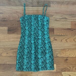 Green Snake Print Mini Dress
